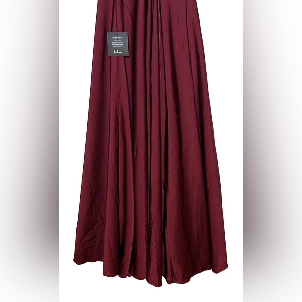 NWT Lulus Stylish Grace Dark Plum Backless Lace-Up Ruffled Maxi Dress, Small - Picture 11 of 15